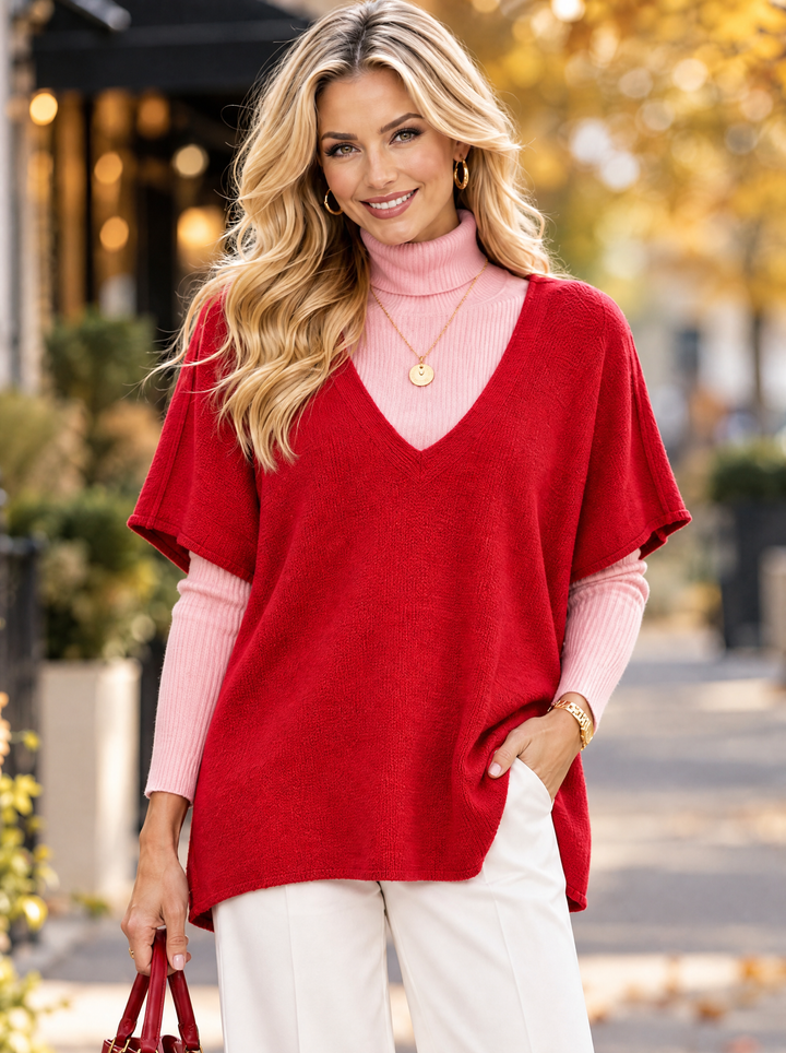 “KRISTEN” V-Neck Soft Knit Layering Jumper red