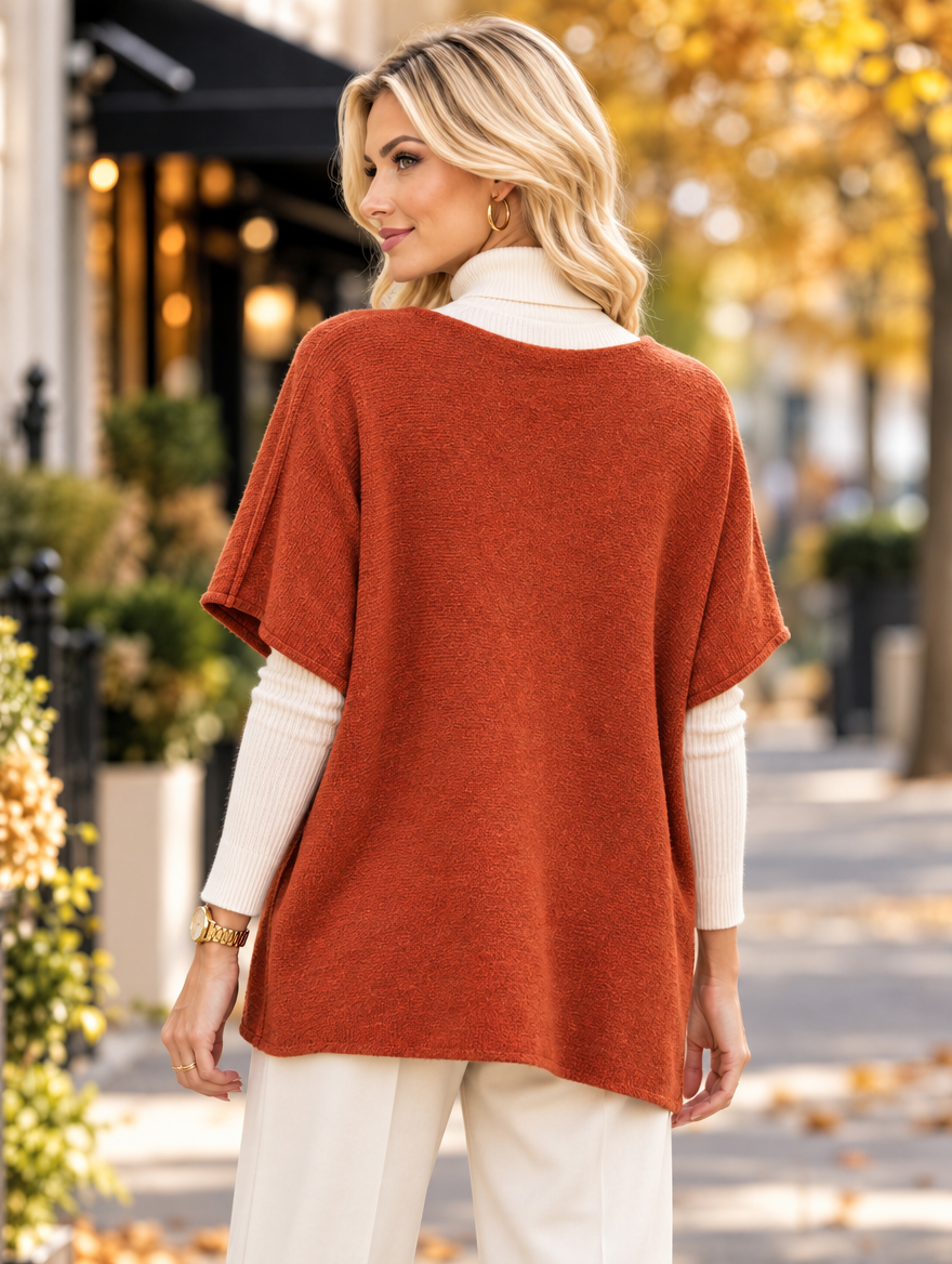 “KRISTEN” V-Neck Soft Knit Layering Jumper rust orange