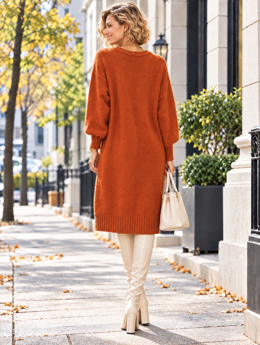 “KIM” V-Neck Jumper Dress With Pockets