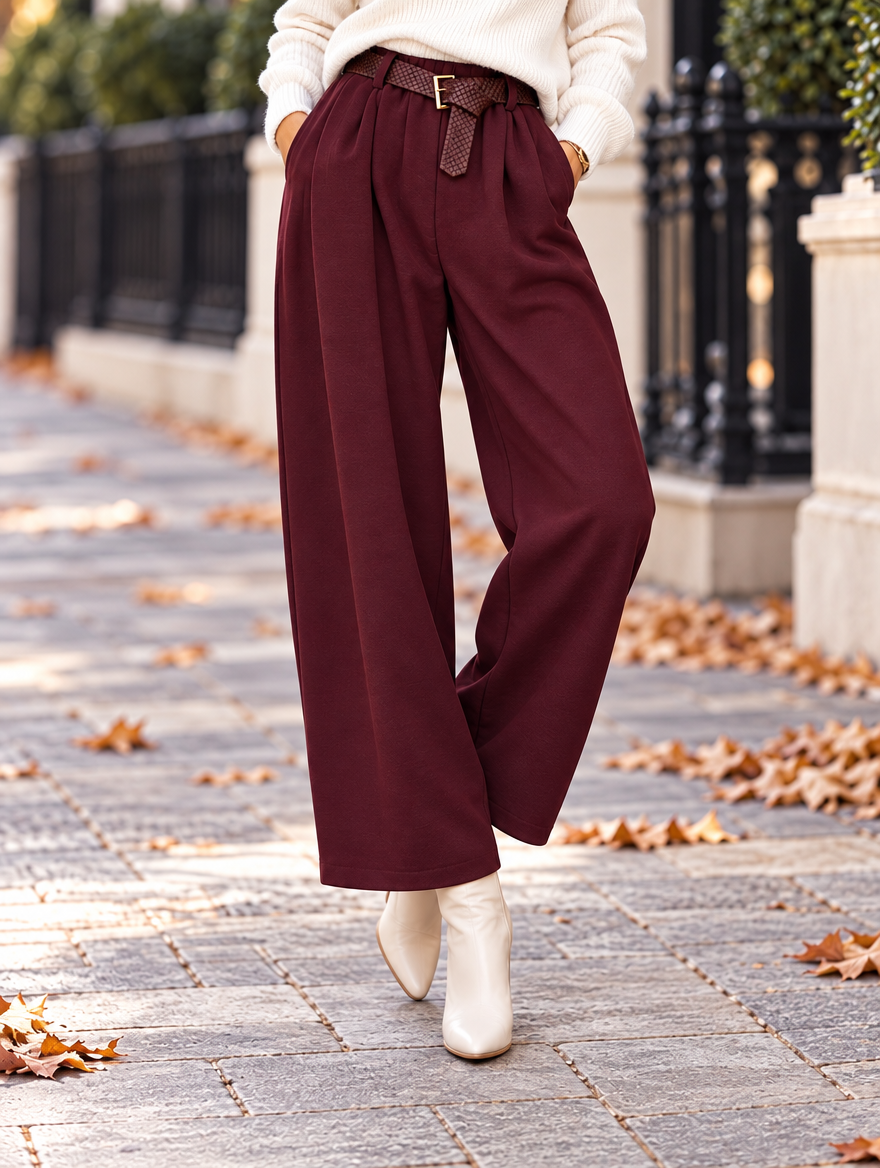 “DARCIE” Premium Pleated Trousers burgundy