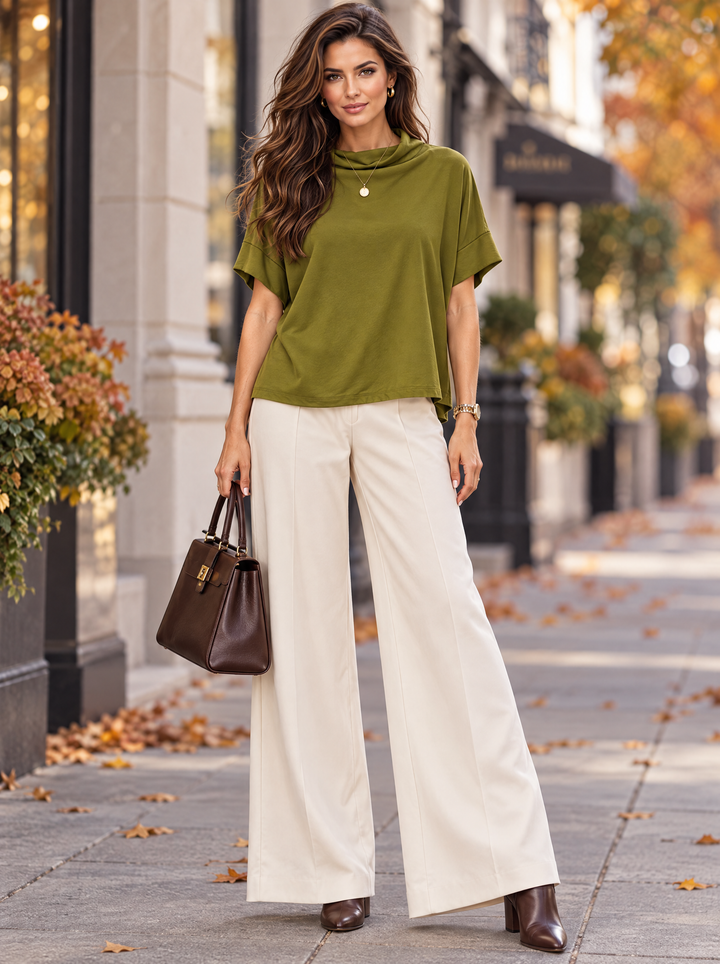 “SOPHIA” Draped Neck Sweat Top olive green