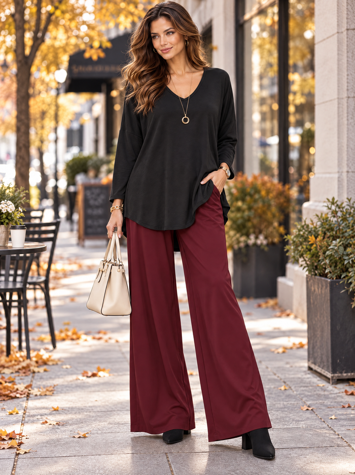 “ARABELLA” V-Neck Jersey Top Relaxed Fit black