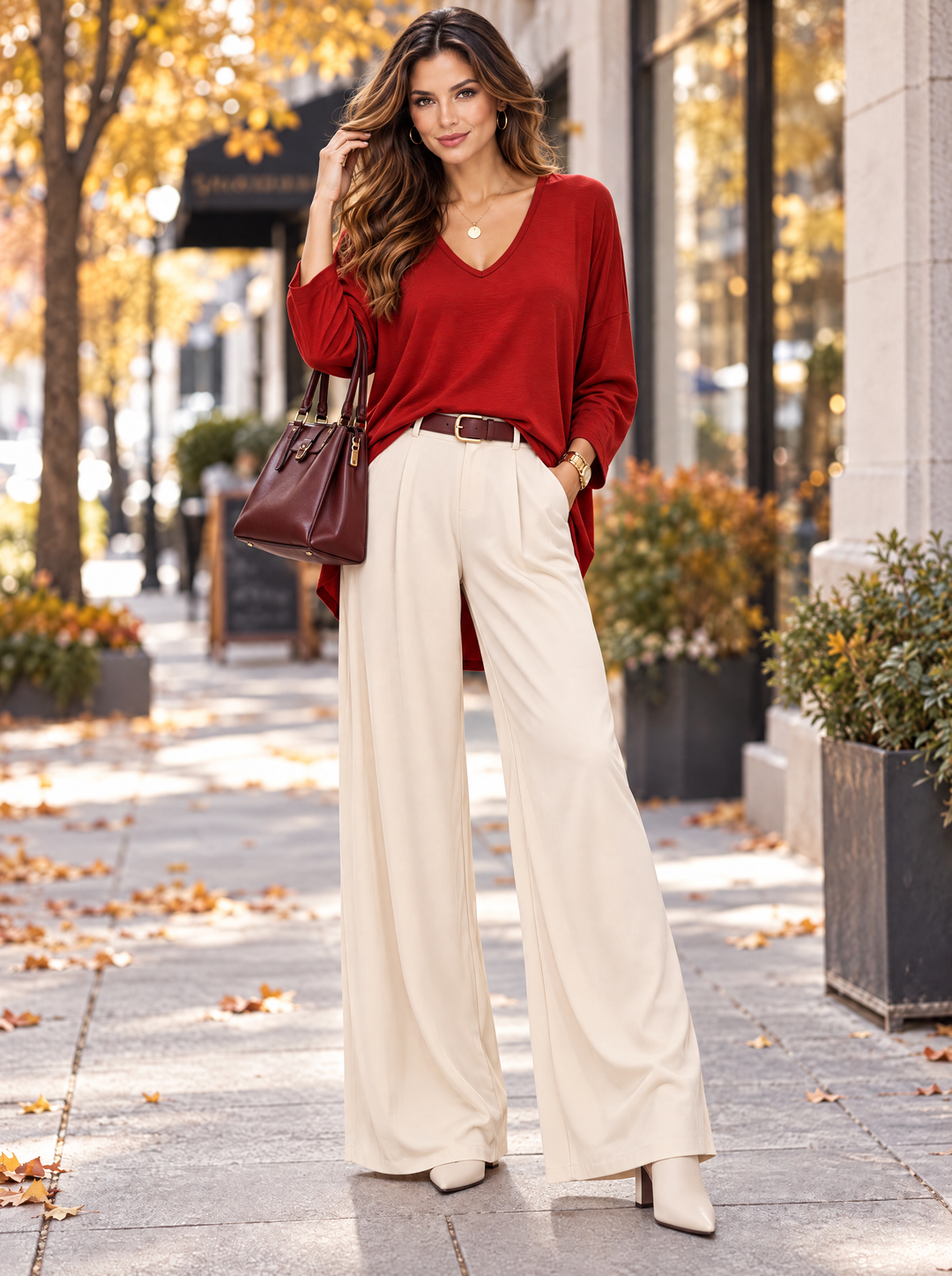 “ARABELLA” V-Neck Jersey Top Relaxed Fit red