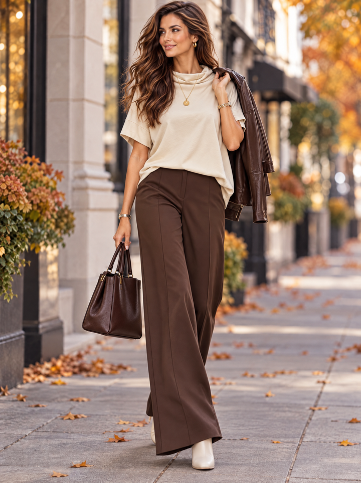 “SOPHIA” Draped Neck Sweat Top cream