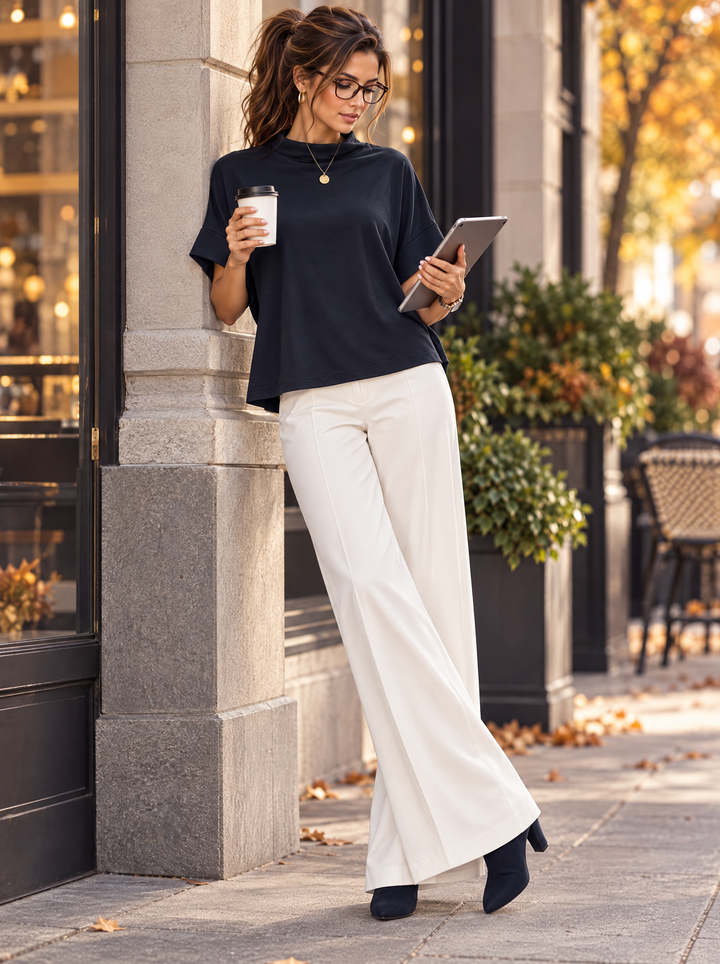 “SOPHIA” Draped Neck Sweat Top navy