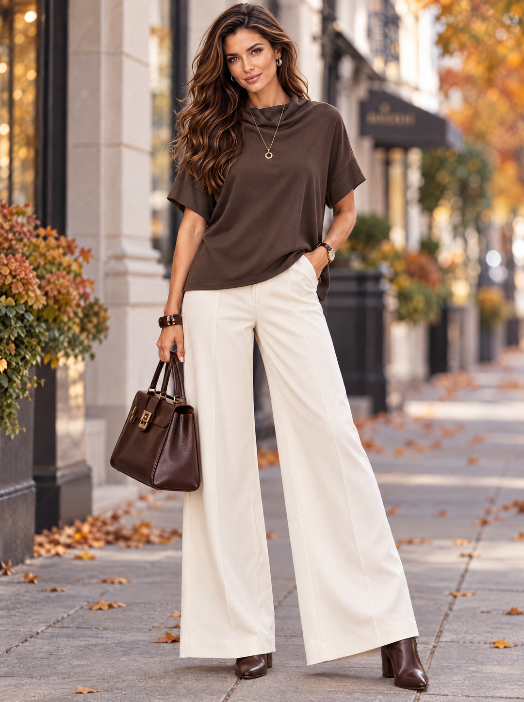“SOPHIA” Draped Neck Sweat Top chocolate