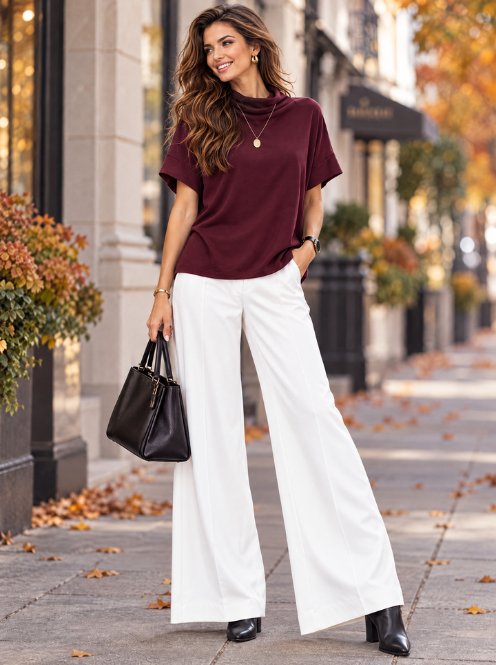 “SOPHIA” Draped Neck Sweat Top plum