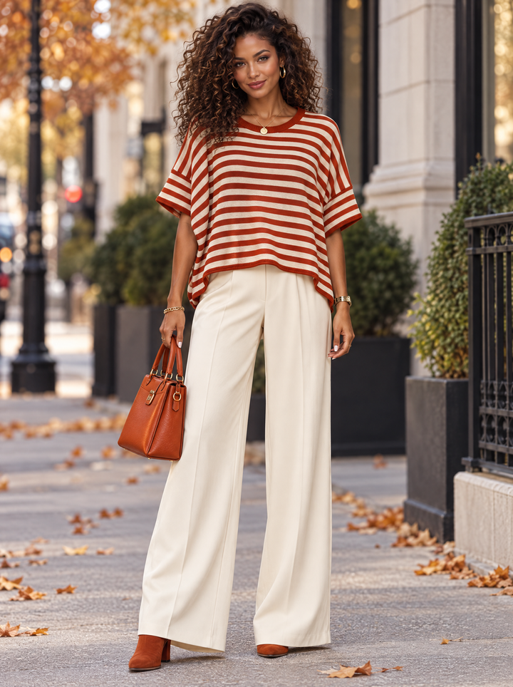 “GWEN” Contrast Stripe Fine Knit Top