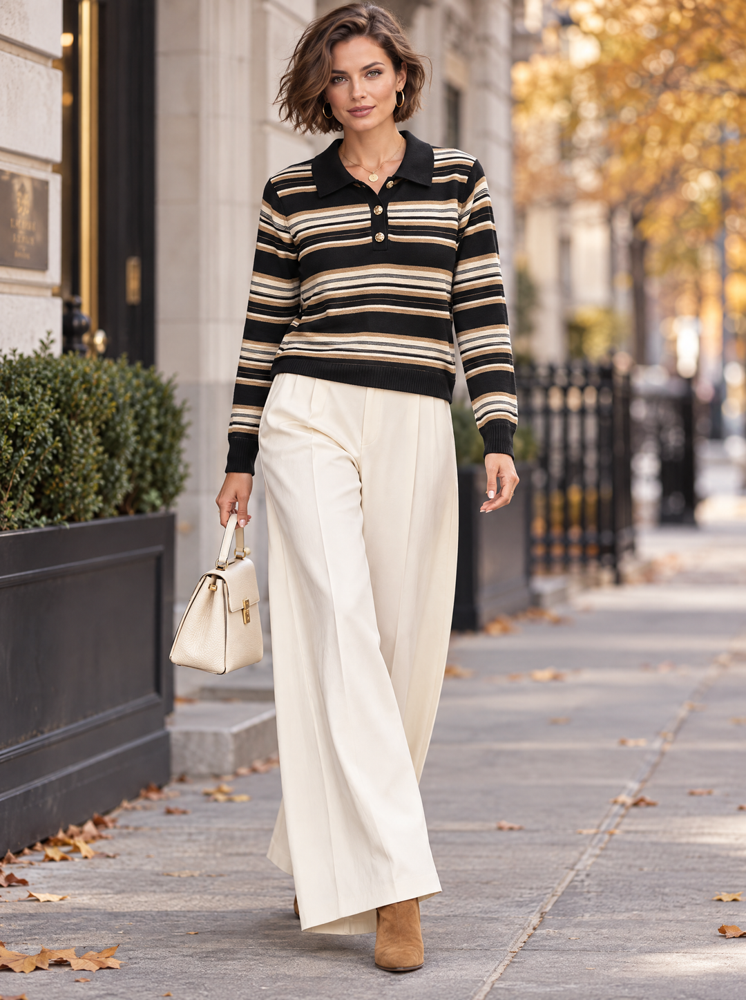 “GEMMA” Premium Striped Collar Jumper black