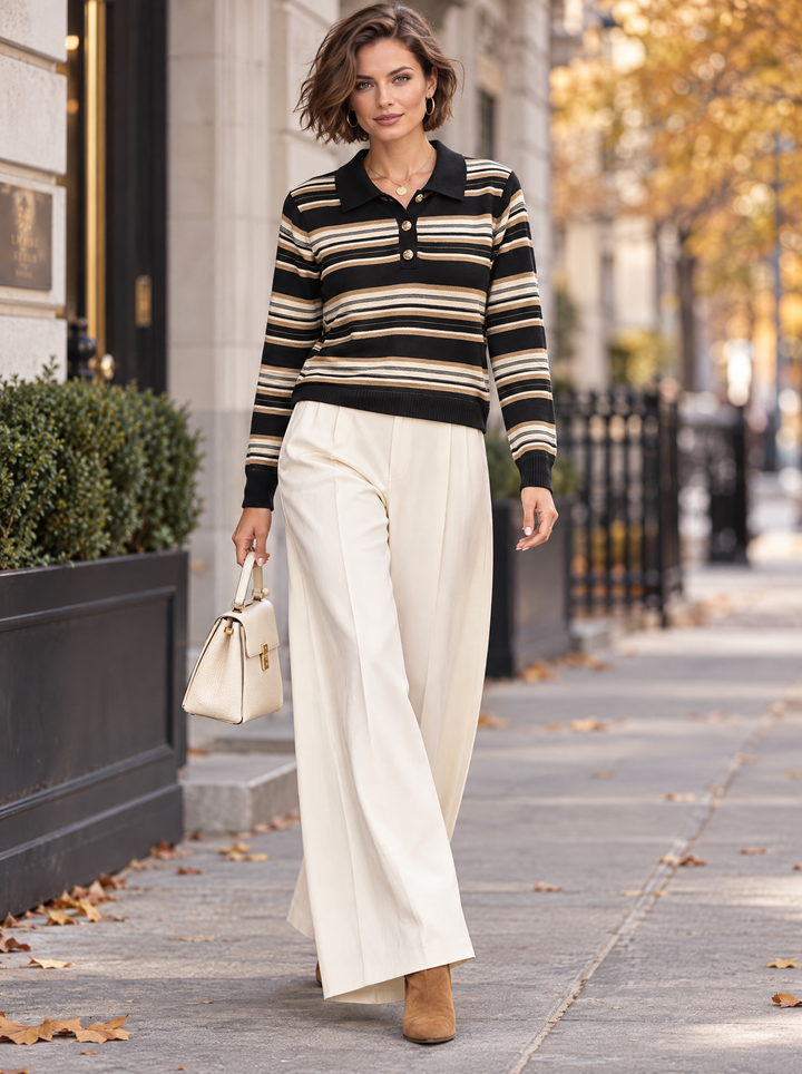 “GEMMA” Premium Striped Collar Jumper black