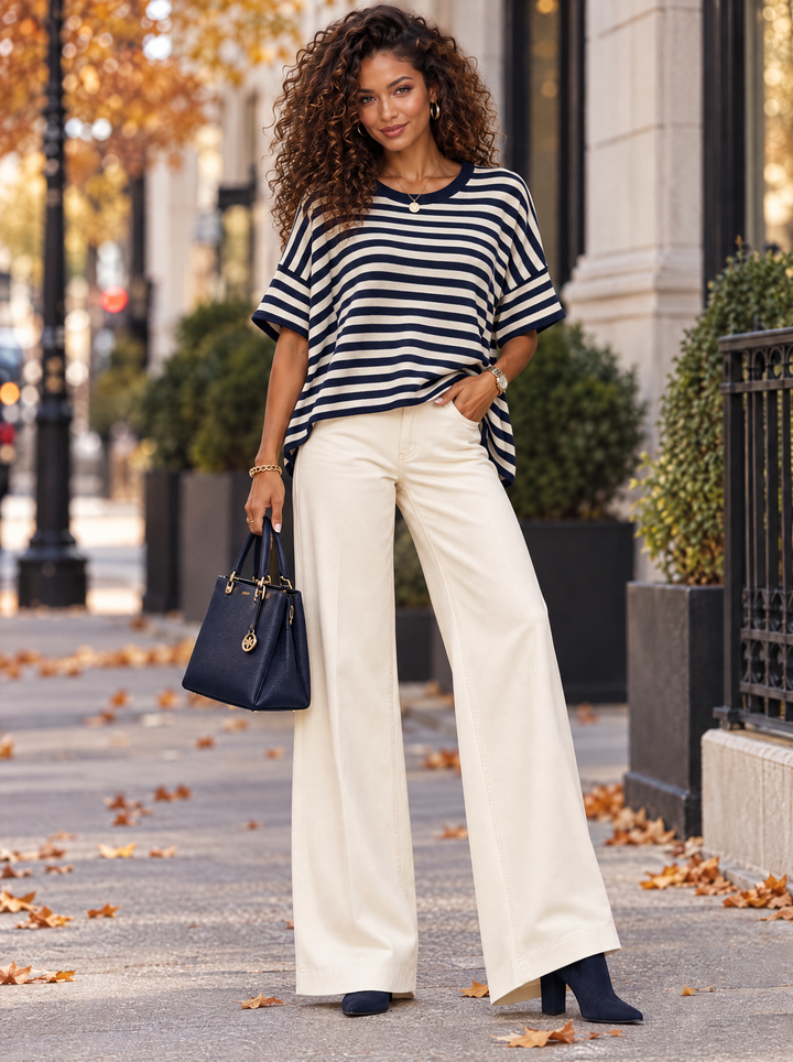 “GWEN” Contrast Stripe Fine Knit Top