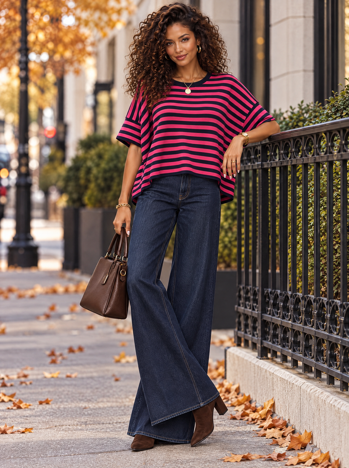 “GWEN” Contrast Stripe Fine Knit Top