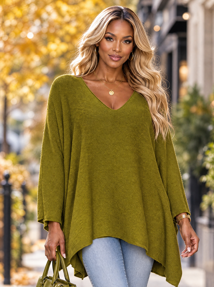 “KIA” Curve V-Neck Soft Knit Jumper lime green