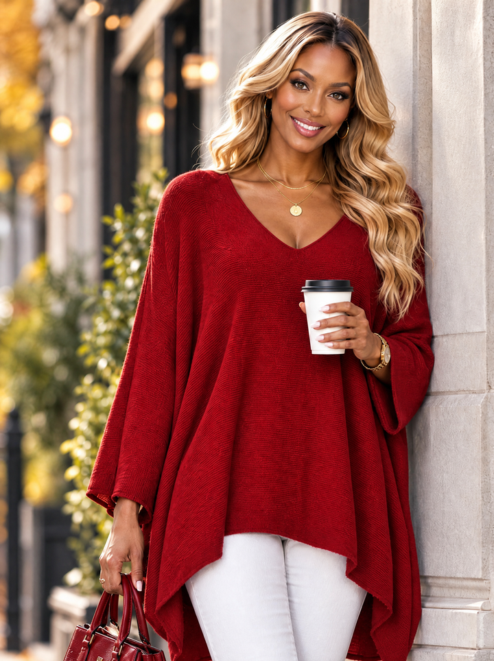 “KIA” Curve V-Neck Soft Knit Jumper red