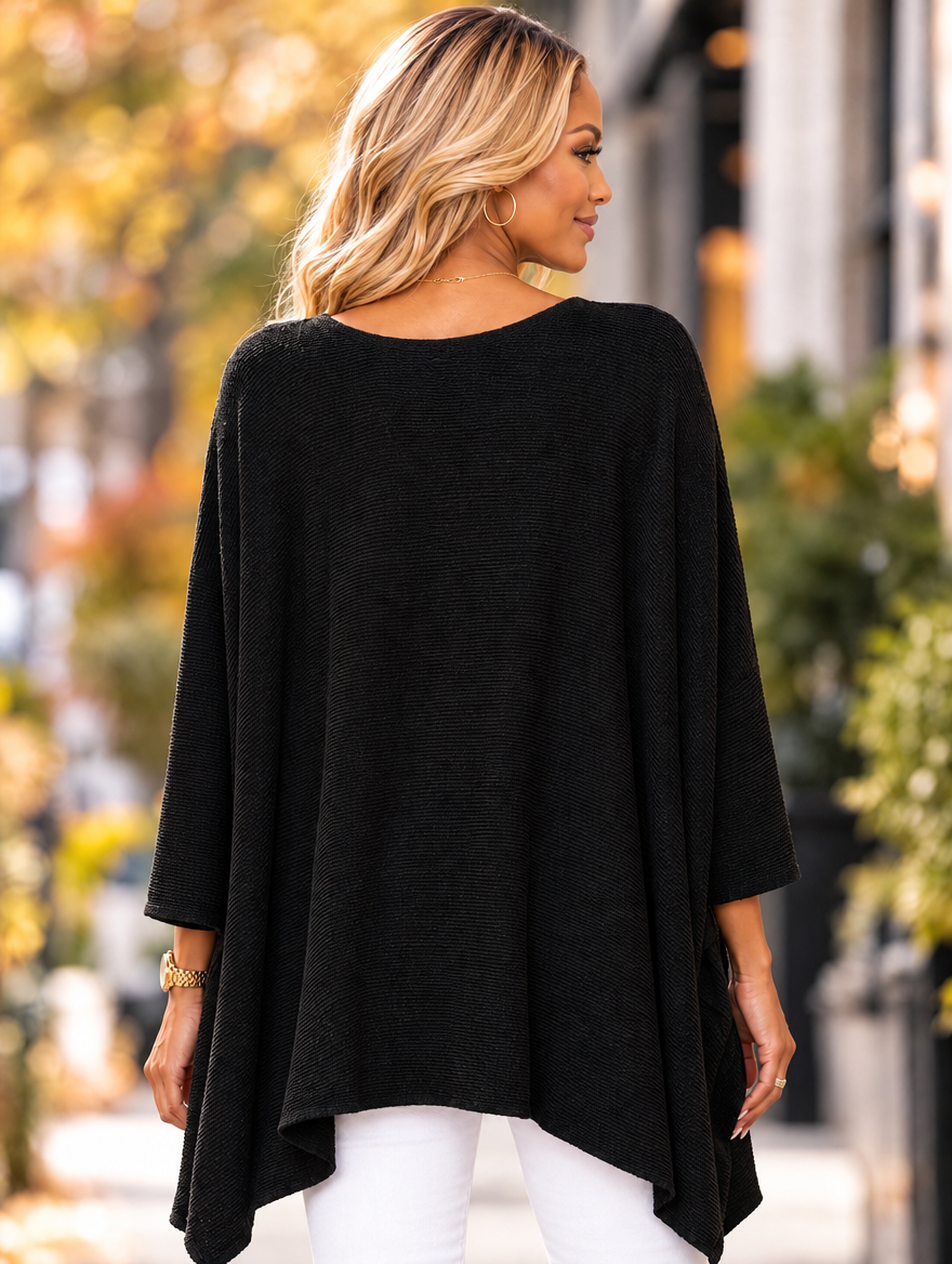“KIA” Curve V-Neck Soft Knit Jumper black