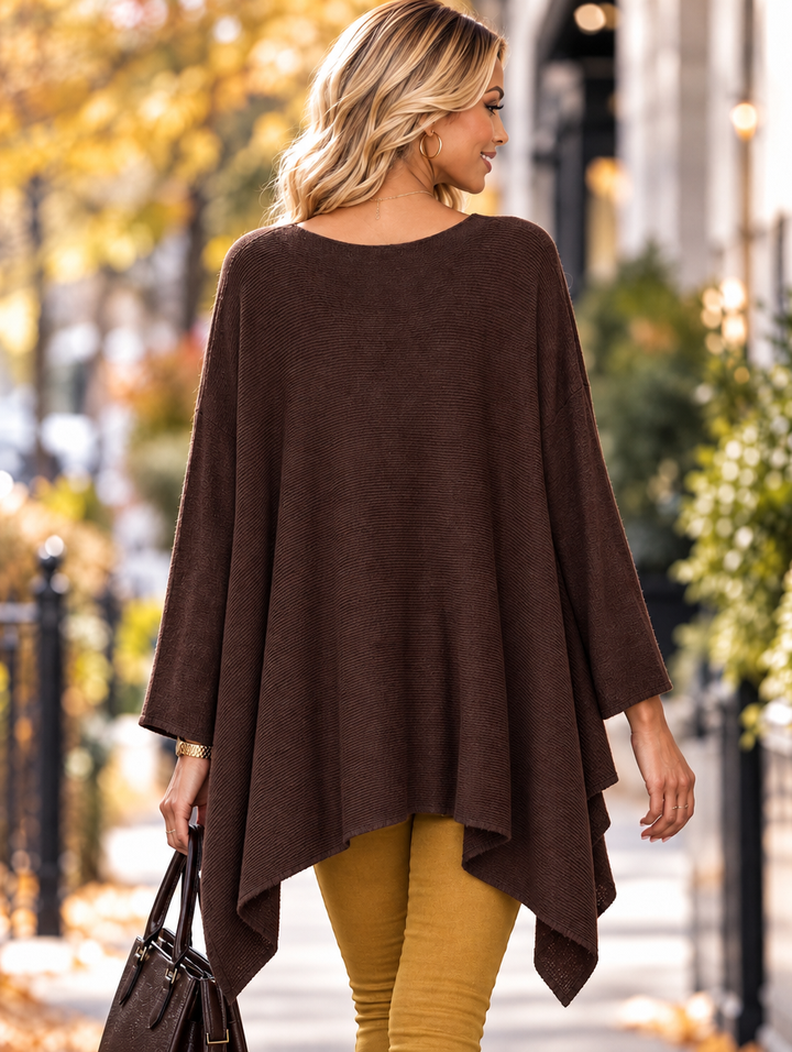 “KIA” Curve V-Neck Soft Knit Jumper chocolate