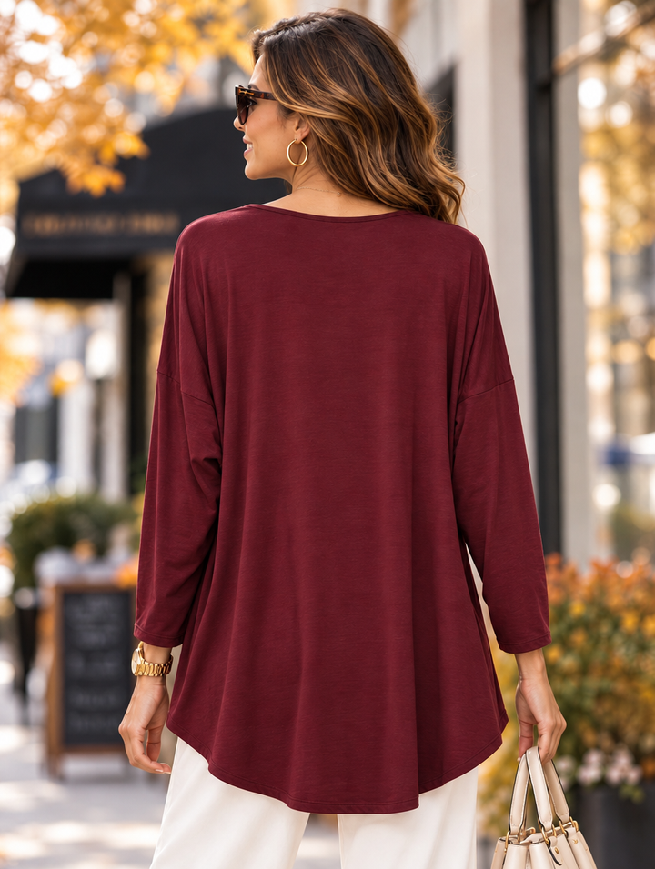 “ARABELLA” V-Neck Jersey Top Relaxed Fit burgundy