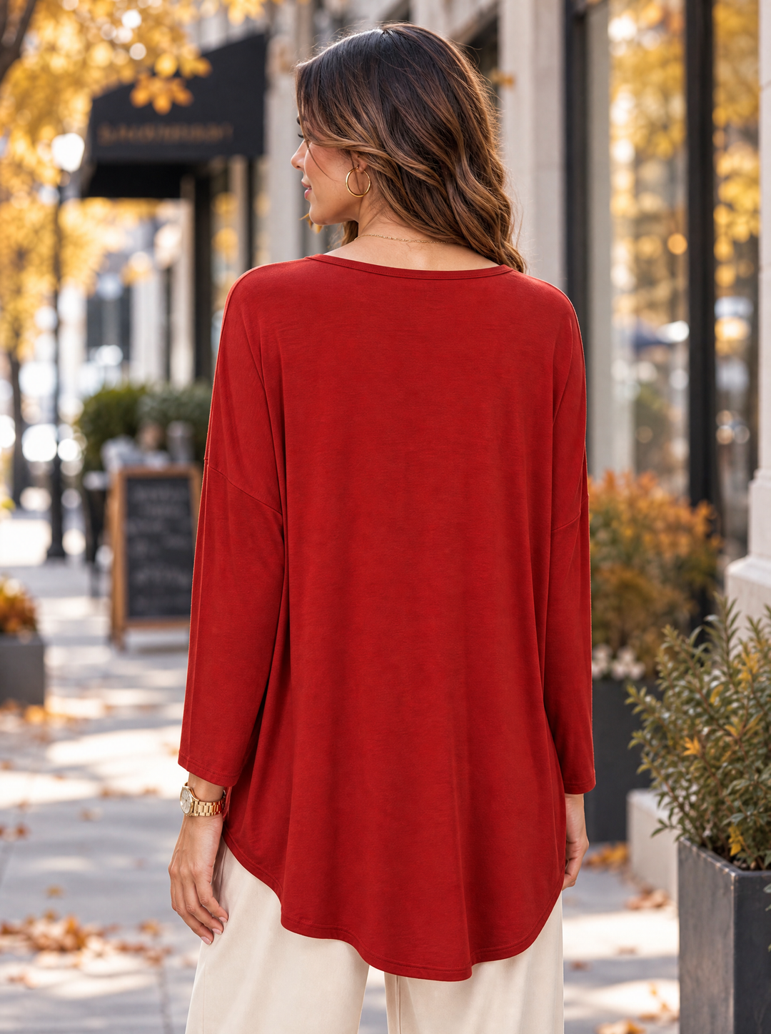 “ARABELLA” V-Neck Jersey Top Relaxed Fit red