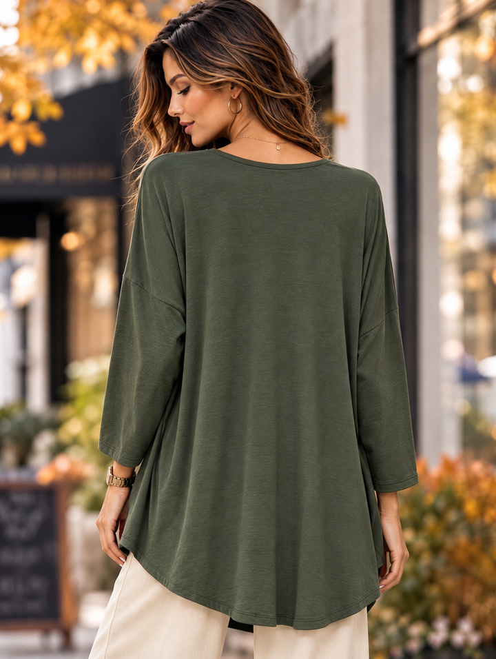 “ARABELLA” V-Neck Jersey Top Relaxed Fit khaki green