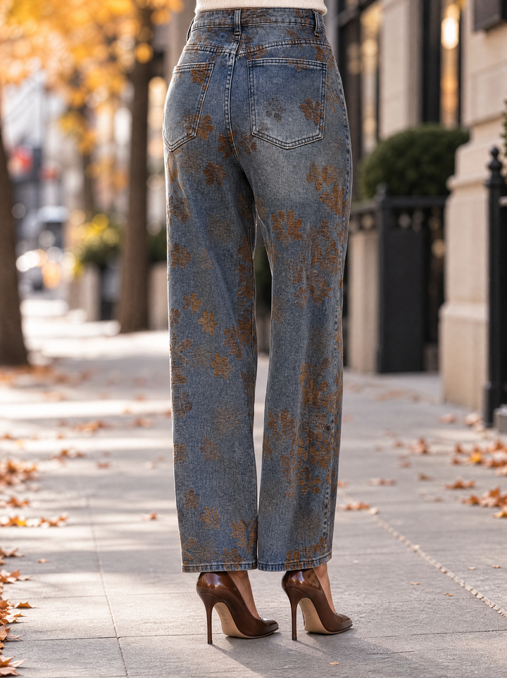 “EMILY” Premium Floral Print Jeans denim