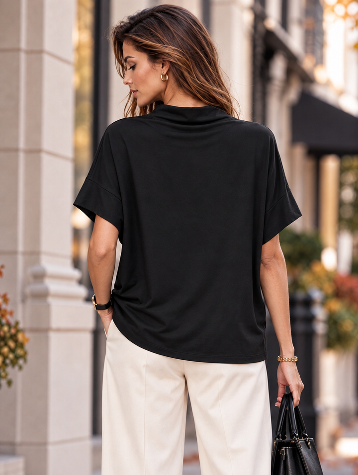 “SOPHIA” Draped Neck Sweat Top black