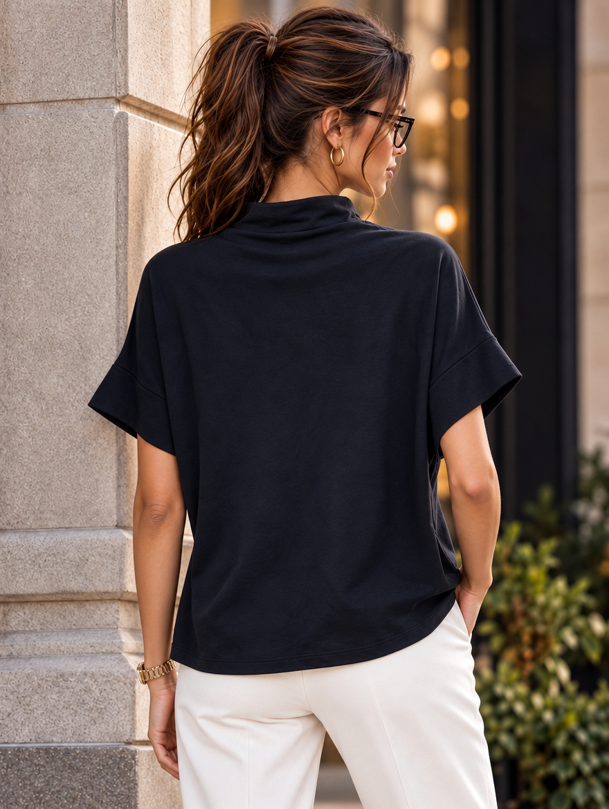 “SOPHIA” Draped Neck Sweat Top navy