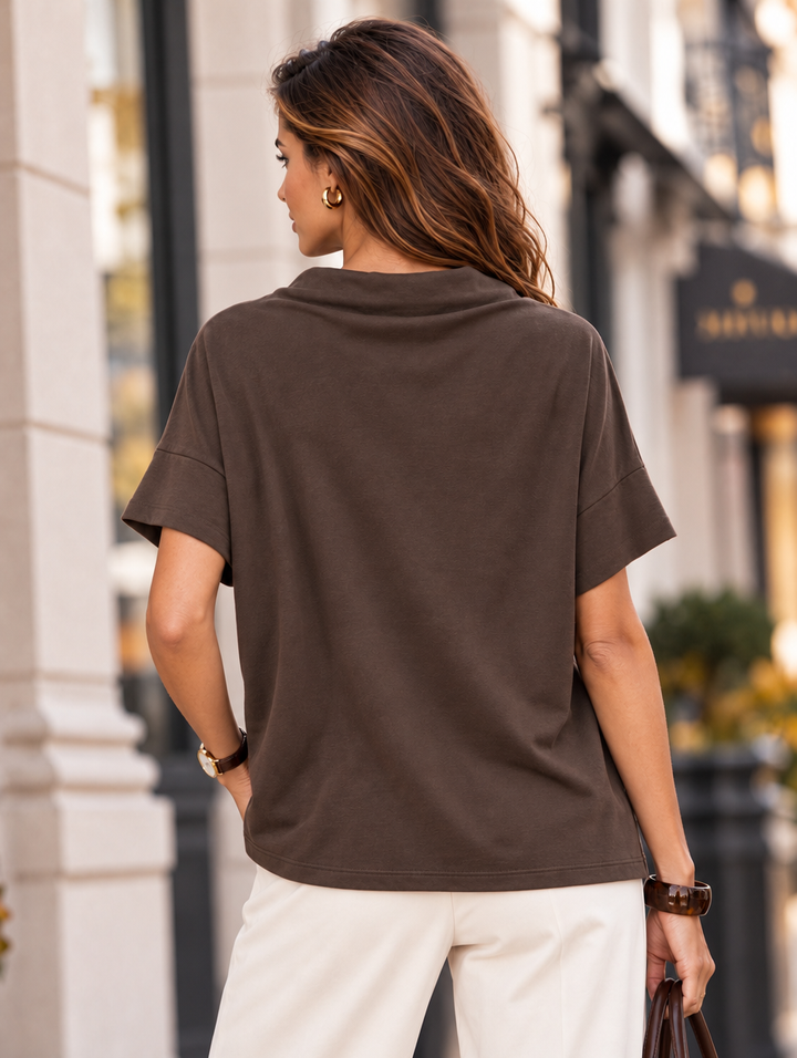 “SOPHIA” Draped Neck Sweat Top chocolate
