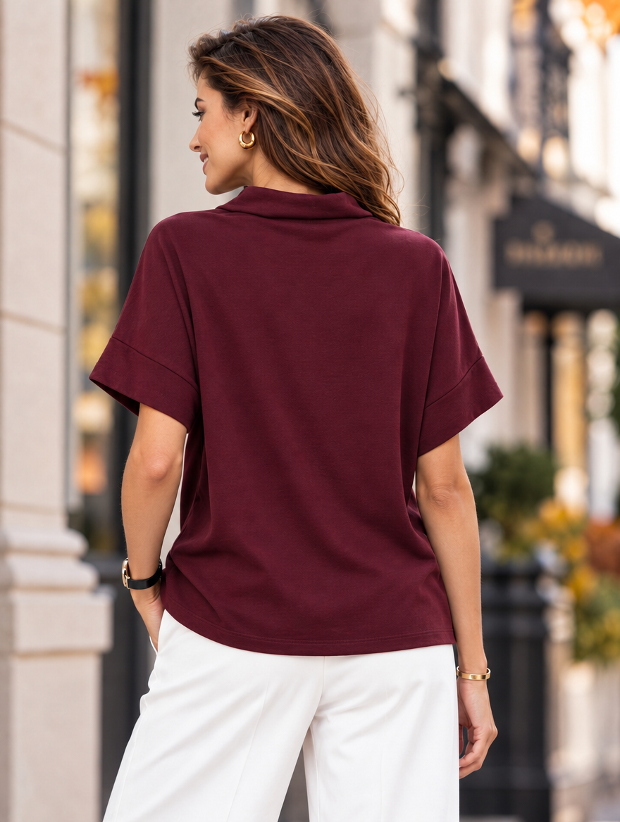 “SOPHIA” Draped Neck Sweat Top plum