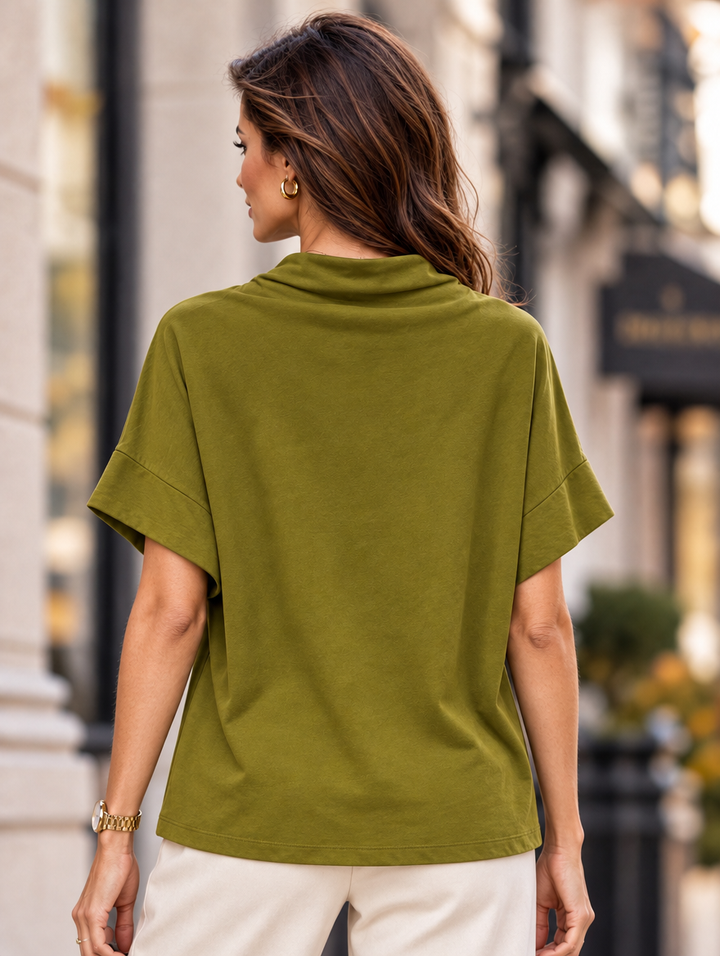 “SOPHIA” Draped Neck Sweat Top olive green