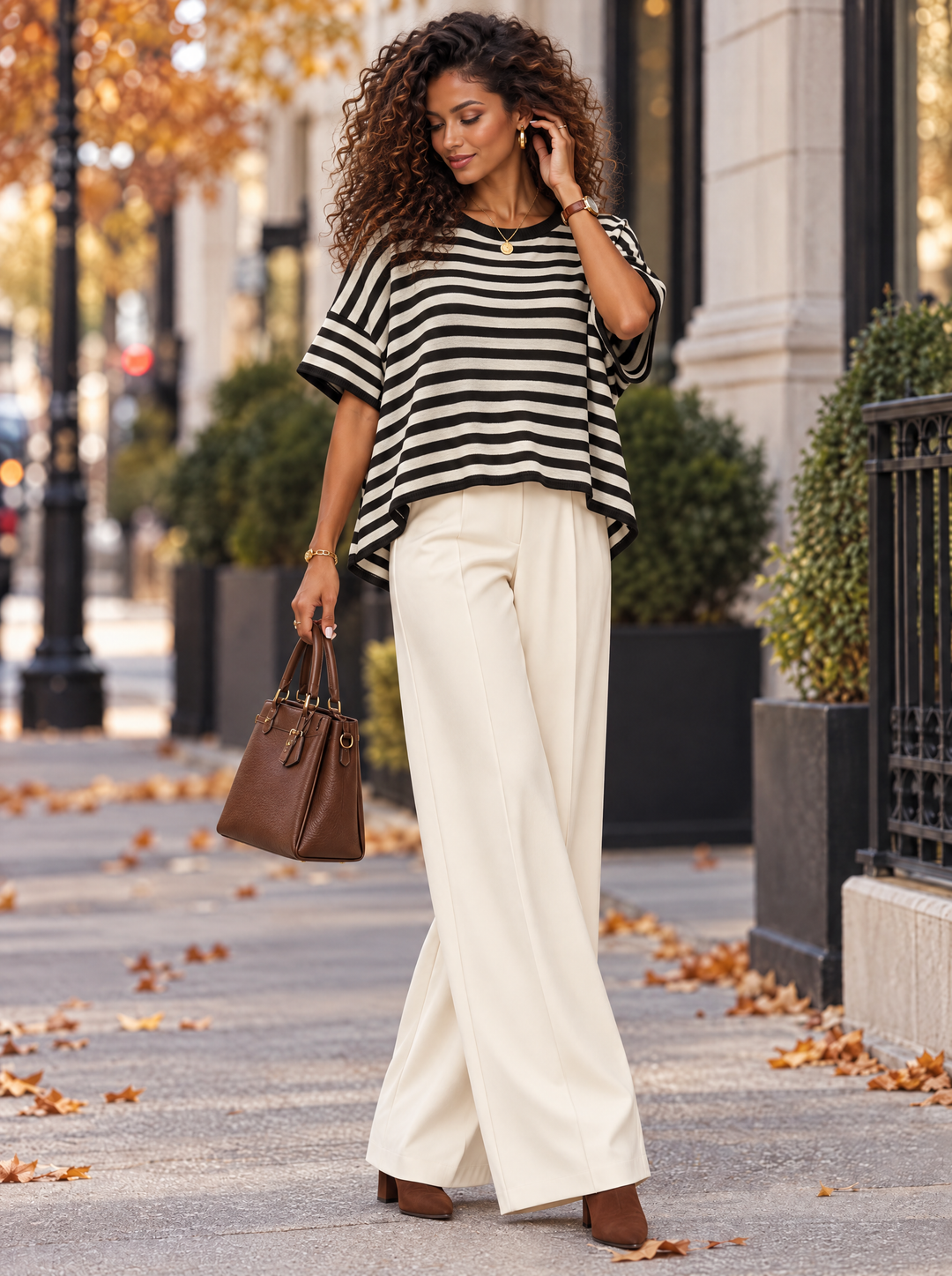 “GWEN” Contrast Stripe Fine Knit Top