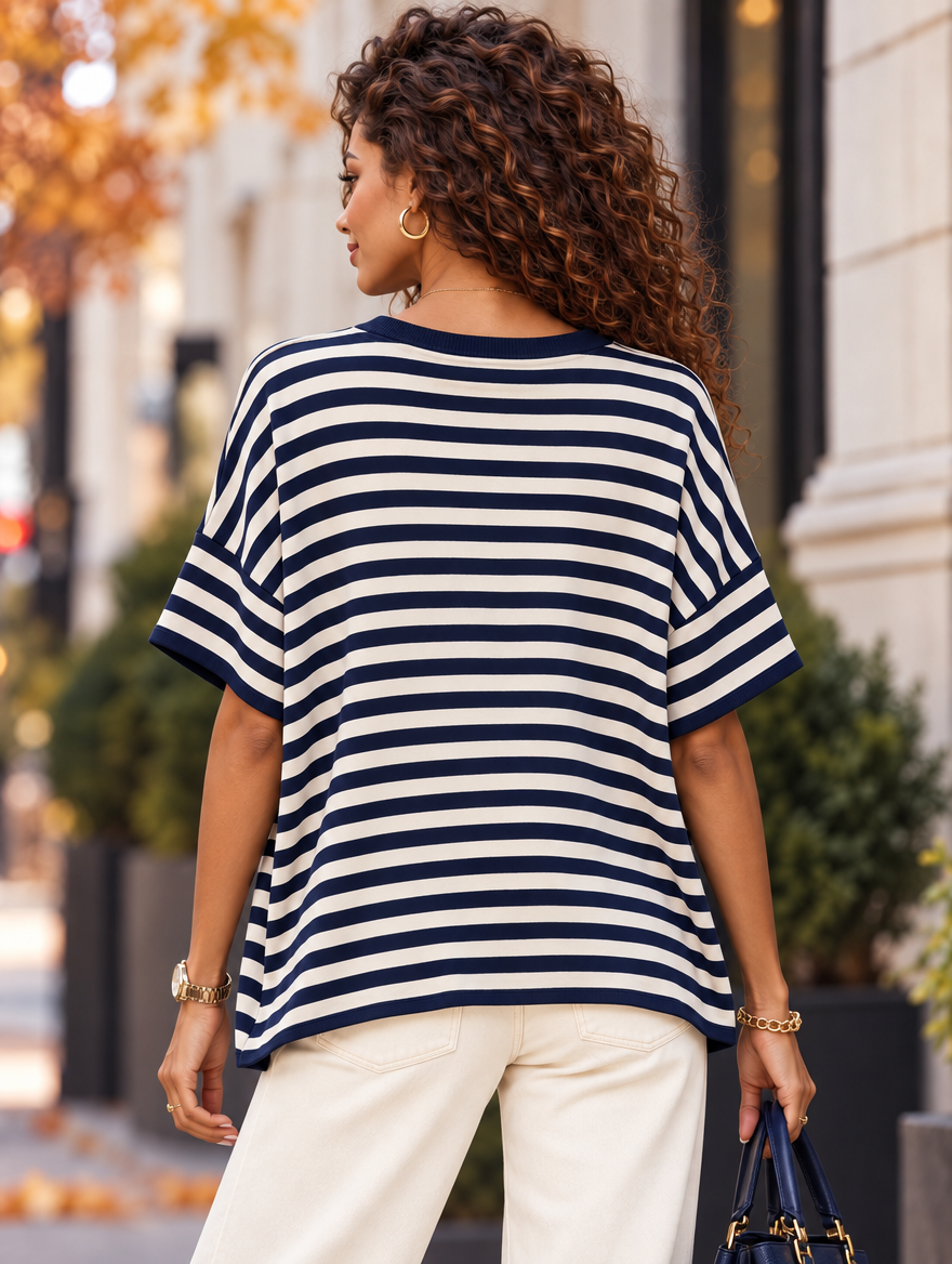 “GWEN” Contrast Stripe Fine Knit Top