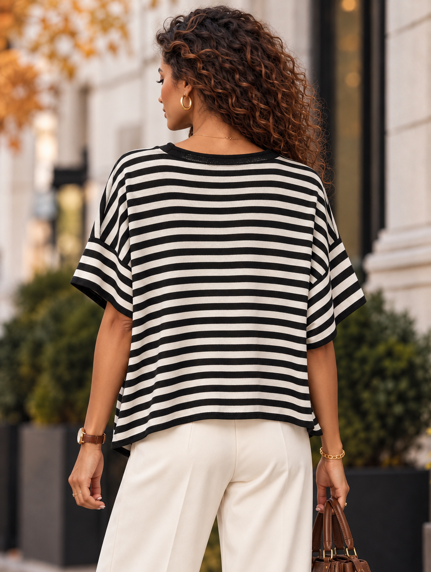 “GWEN” Contrast Stripe Fine Knit Top