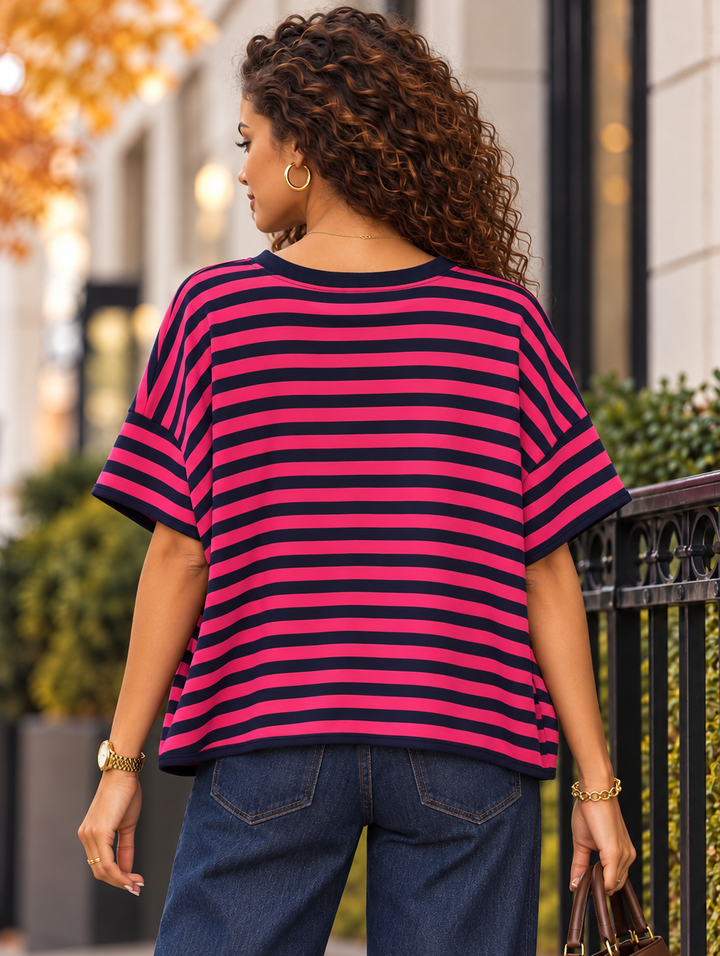“GWEN” Contrast Stripe Fine Knit Top