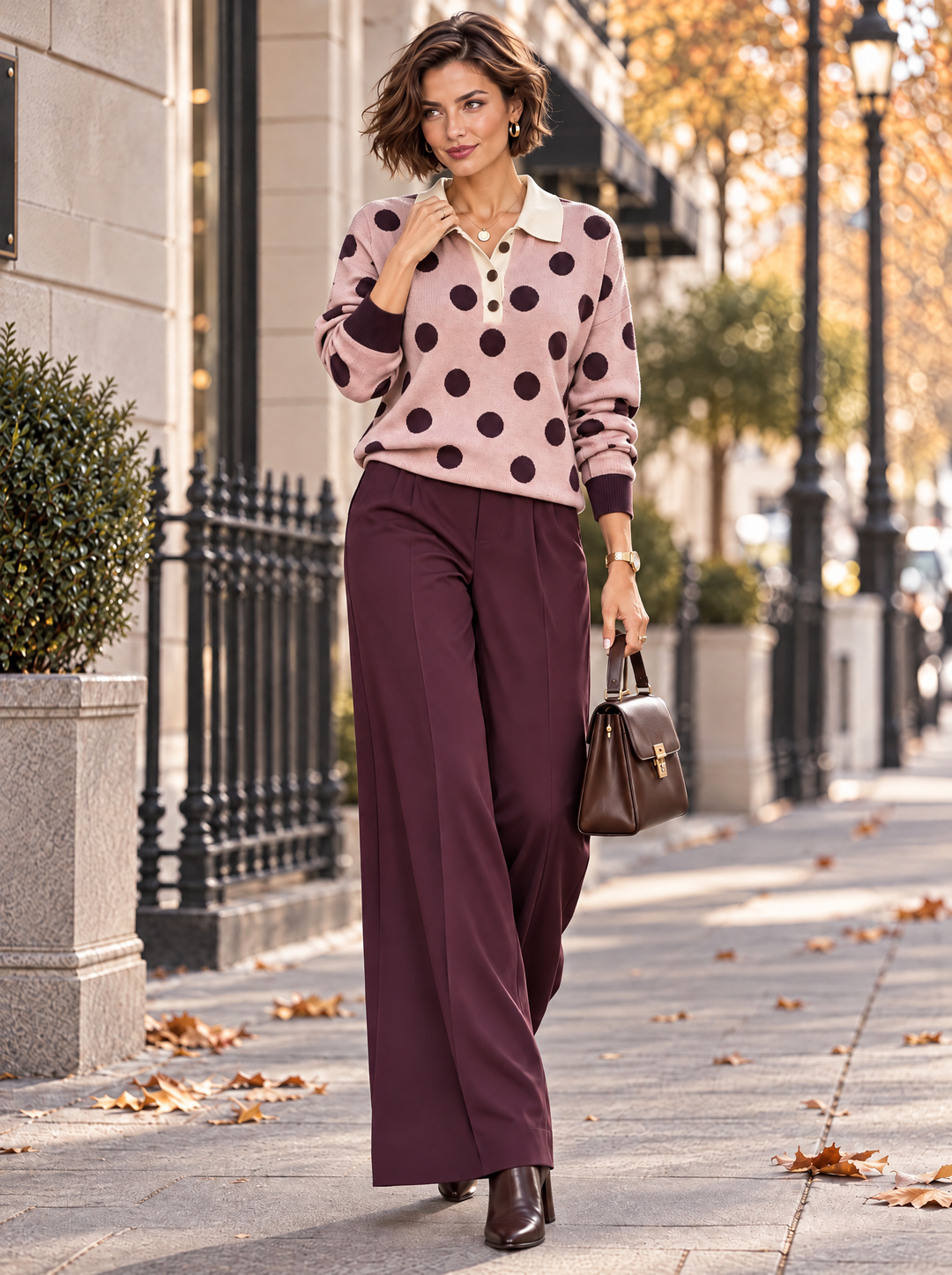 “ADA” Polka Dot Collared Button Neck Jumper