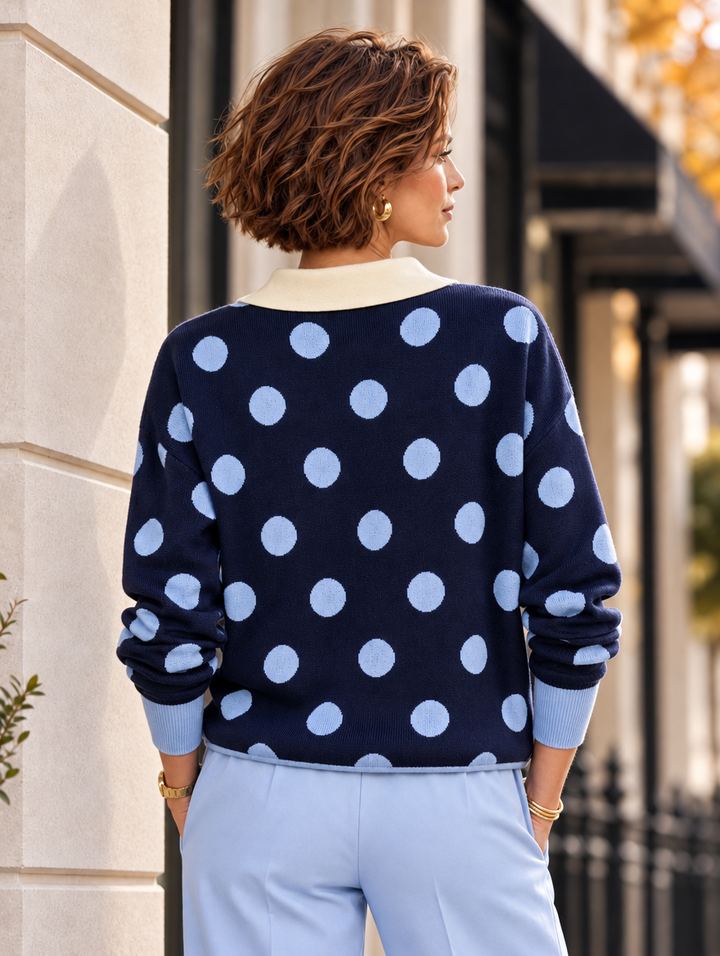 “ADA” Polka Dot Collared Button Neck Jumper