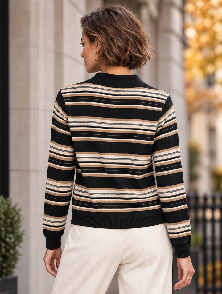 “GEMMA” Premium Striped Collar Jumper black