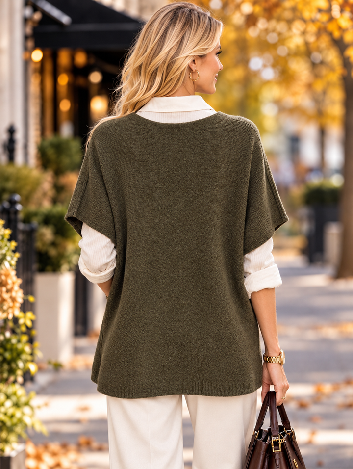 “KRISTEN” V-Neck Soft Knit Layering Jumper khaki green