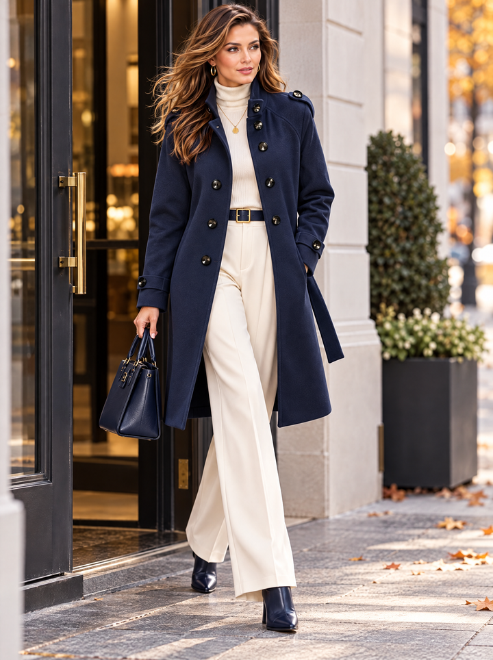 “LINA” Military Style Belted Coat navy