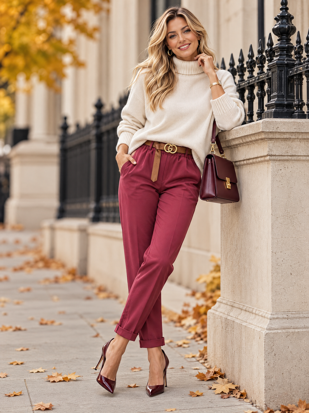 "GIANNA" Tapered Trousers burgundy