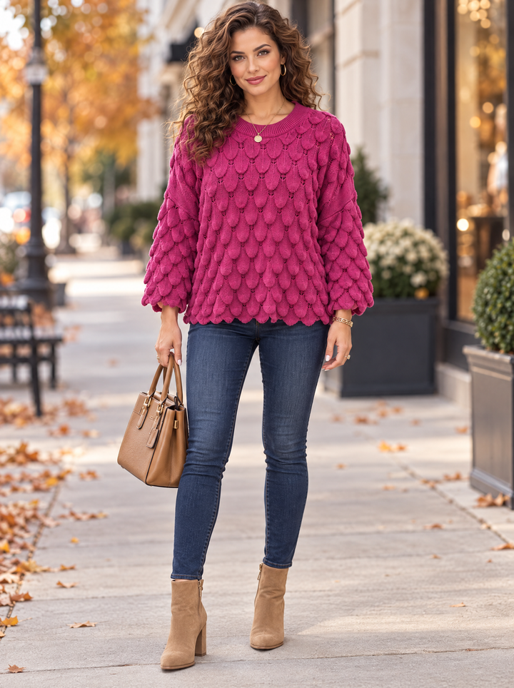 “ELLIE” Scallop Textured Jumper magenta