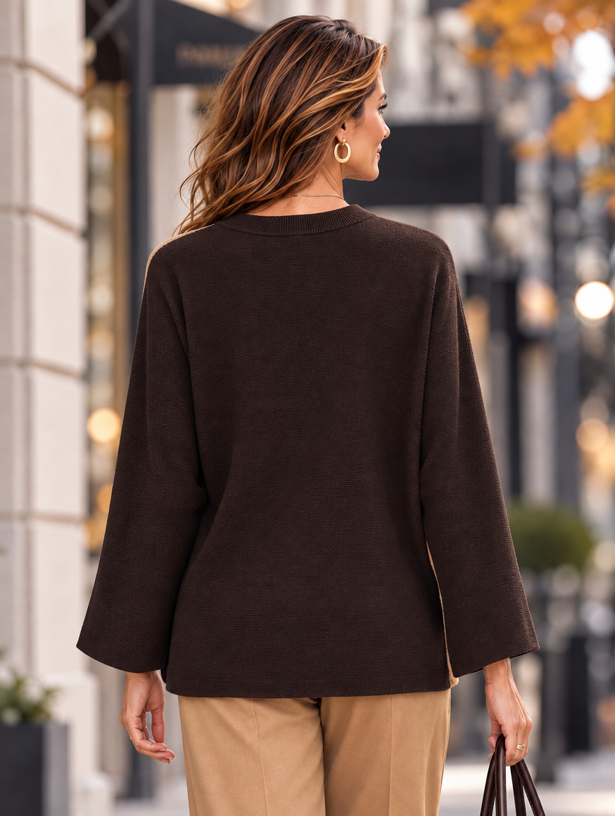 “KYLIE” Leopard Print Colour Block Jumper chocolate