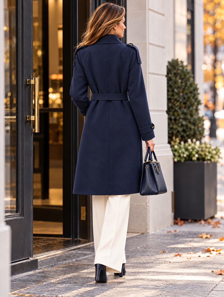 “LINA” Military Style Belted Coat navy