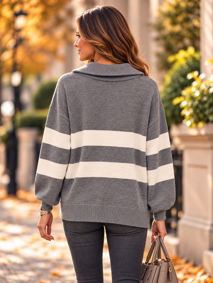 “ELSA” Stripe Half Zip Collared Jumper grey