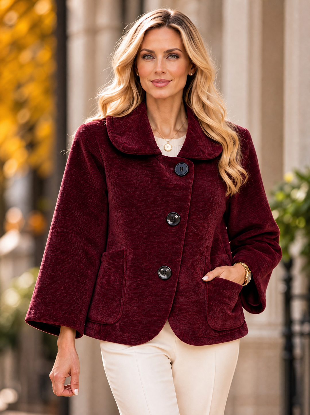 “CLARA” Plush Button-Front Jacket burgundy