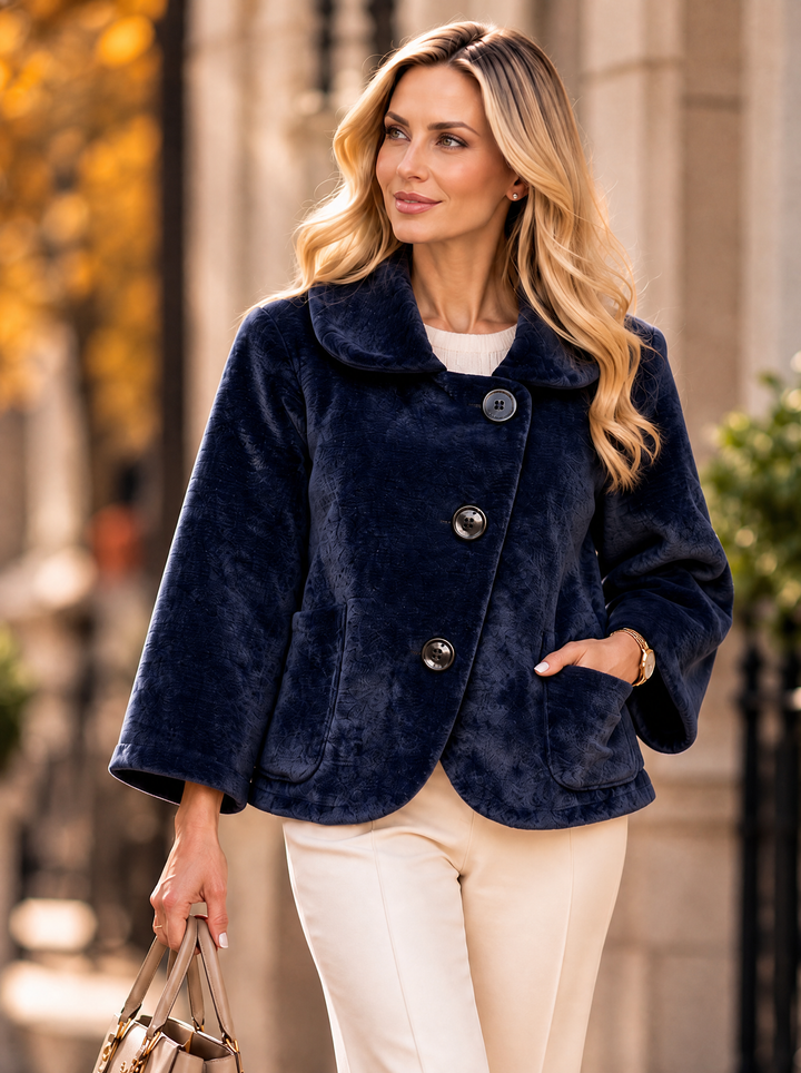 “CLARA” Plush Button-Front Jacket navy