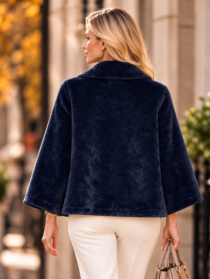 “CLARA” Plush Button-Front Jacket navy