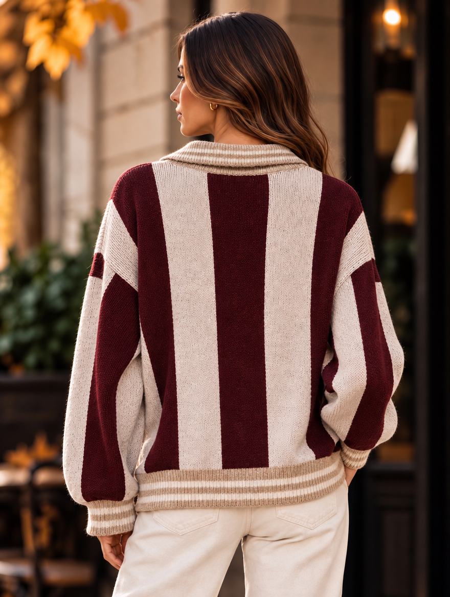 “HALLIE” Premium Stripe Collared Jumper
