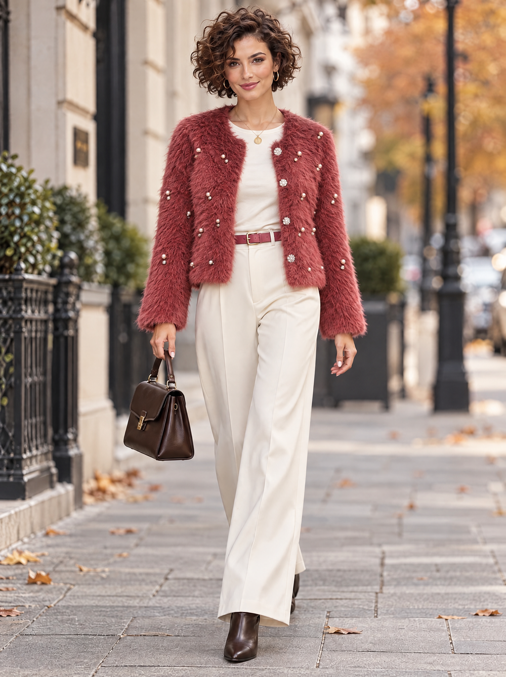 “DORI” Pearl Embellished Cropped Cardigan