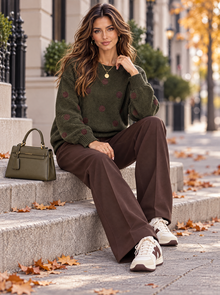 “MAYA” Polka Dot Crew Neck Jumper green
