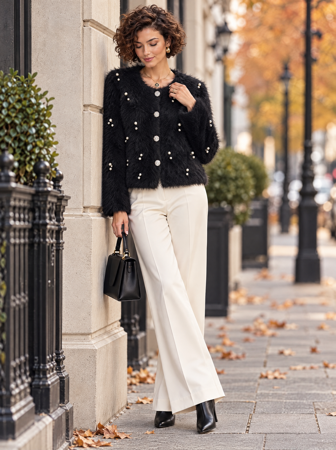 “DORI” Pearl Embellished Cropped Cardigan